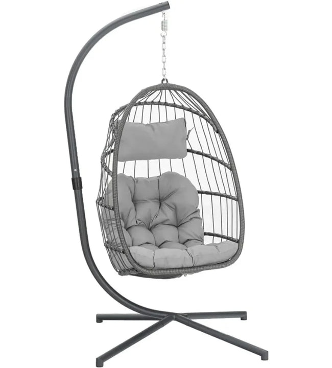 Egg Swing Chair with Stand, Rattan Wicker Hanging  for Outdoor Patio Hanging Basket Hammock UV Resistant Cushion 350lbs Capacity