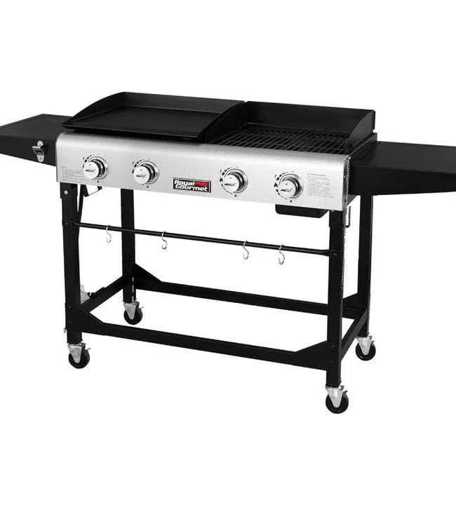 GD401 Portable Propane Gas Grill and Griddle Combo with Side Table | 4-Burner, Folding Legs,Versatile, Outdoor | B