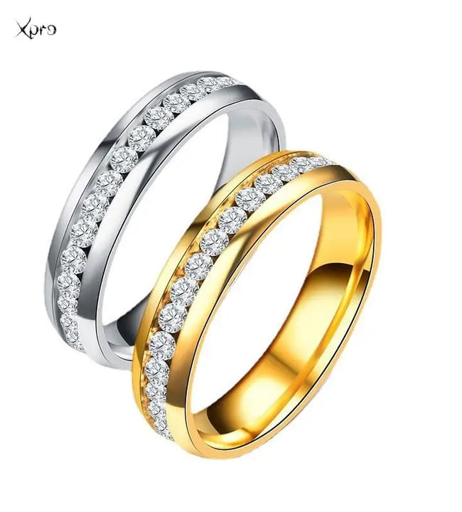 Fashion Crystal Stainless Steel Couple Ring Men's Women's Titanium Steel Wedding Engagement Ring Anniversary Jewelry Gift