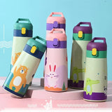 Children's Stainless Steel Straw Insulated Cup Cartoon Leak Proof Vacuum Bottle Children's Insulated Water Bottle Insulated Cup