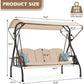 3-Seat Outdoor Porch Swing with Stand, Patio Swings with Canopy, 2 in 1 Porch Swings Bed & Patio Swing Chair for Adult