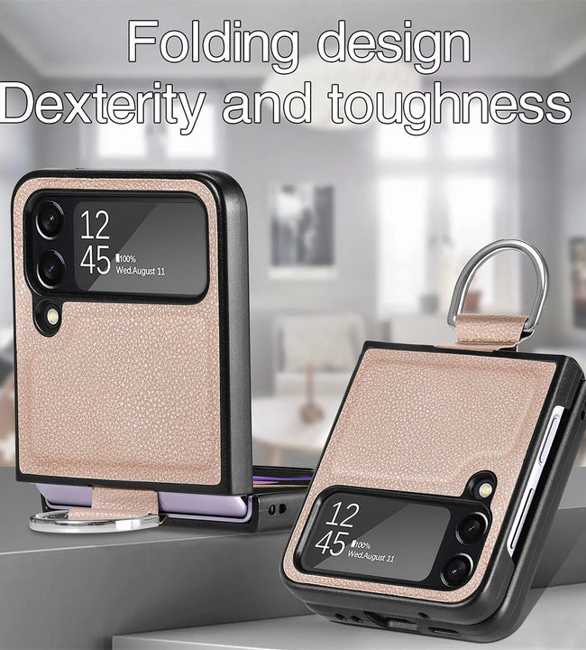 Lightweight Thin Leather Cell Phone Case for Samsung Galaxy Z Flip 6 5 4 5G flip6 Flip5 Flip4 Flip 3 Flip3 Anti-Falling Cover