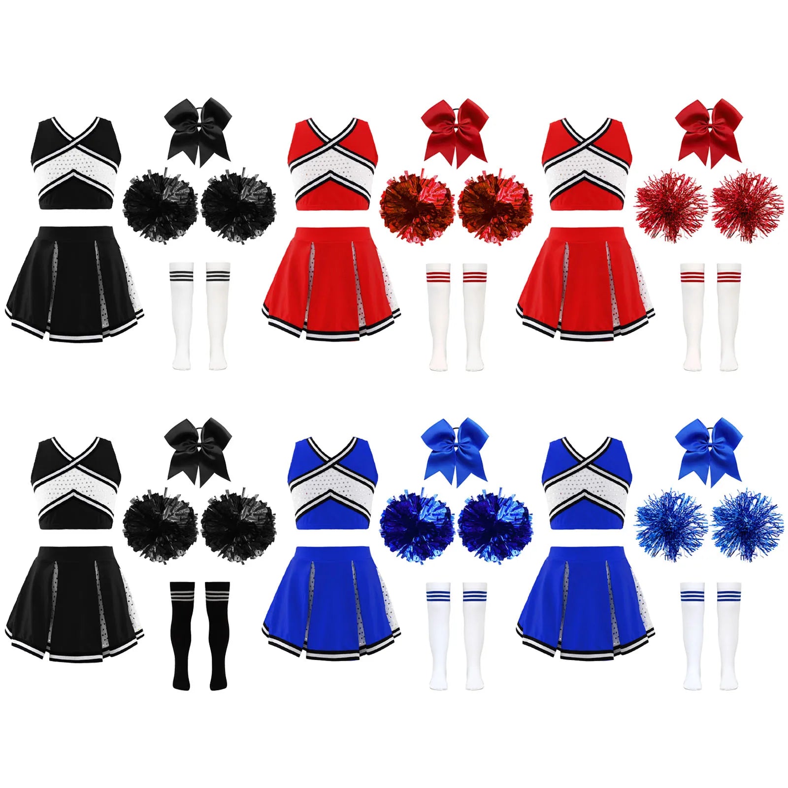 Kids Girls Cheerleader Costume Outfit Set Halloween Cosplay Party Cheerleading Team Sports Dance Stage Performance Fancy Dress