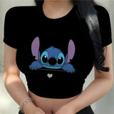 Sexy Kawaii Print Female Clothing Cartoon Y2k Party Stitch Summer Crop Top Slim Fit T Shirt Tight Women's T-shirt Fashion Disney