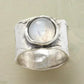 Vintage Thai Silver Color Luxury Women's Ring Creative Wide Fine Imitation Moonstone Ring Fashion Line Ring Jewelry Accessories