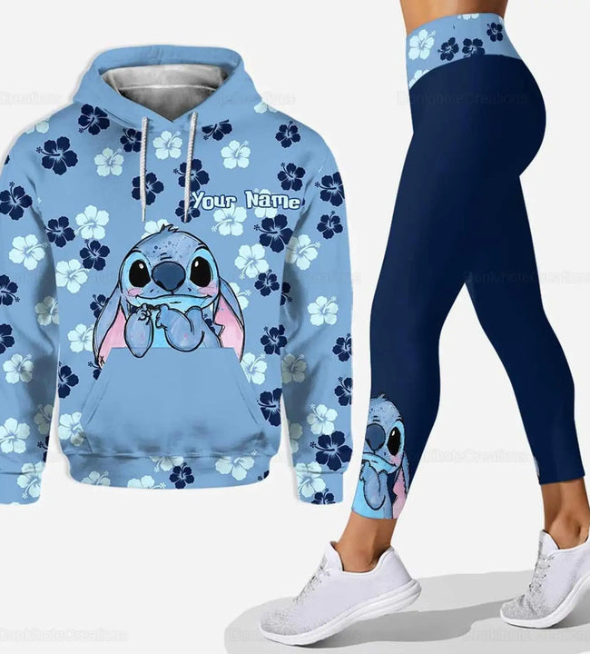 Customize Disney Stitch 3D Hoodie Women's Hoodie Leggings Suit Stitch Yoga Pants Sweatpants Fashion Sports Suit Disney Yoga Suit