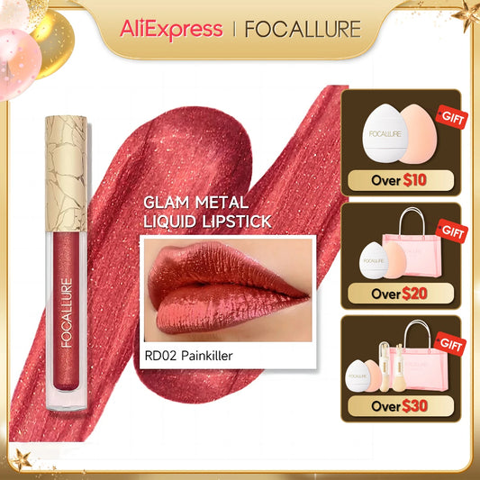 FOCALLURE Diamond Glitter Lip Gloss Long Lasting 15 Colors Metal Matte Shiny Liquid Lipstick Charming Lip Blam Makeup Cosmetics