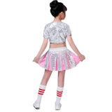 flicker Sequin Short Sleeve Pink Women Cheerleading Costume Girl Jazz Dance Hip Hop Cheerleader Uniform Competition Performance