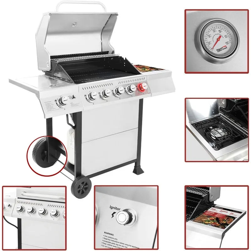 Royal Gourmet GA5401T 5-Burner BBQ Propane Grill with Sear Burner and Side Burner, Stainless Steel Barbecue Gas Grill