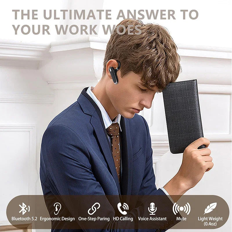 Bluetooth Wireless Headset with Microphone for Cell Phones Earpiece HandsFree Single Ear headphones Mute Button for iOS Androidl