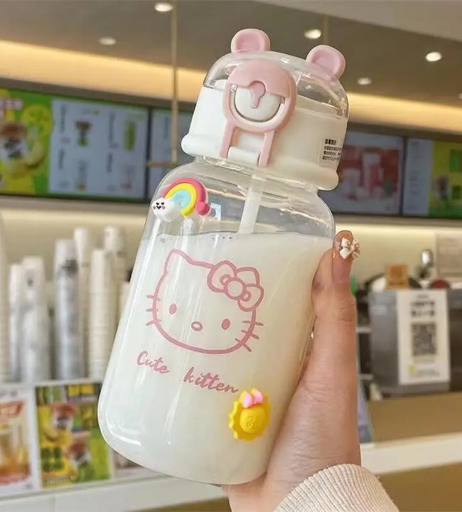 600ML Sanrio Hello Kitty Pochacco Transparent Straw Cup Anime Cartoon Kuromi Cinnamoroll For Kid Kawaii Bottle Water Cup Gifts