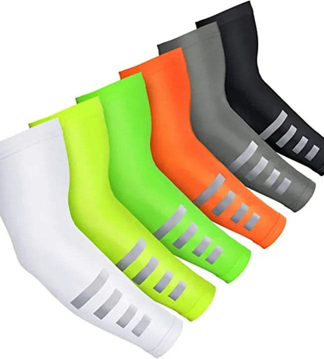 2PCS Summer Sun UV Protection Women Arm Sleeves Reflective Night Cycling Running Arm Warmers Cover Men Sports Armguards Cuff