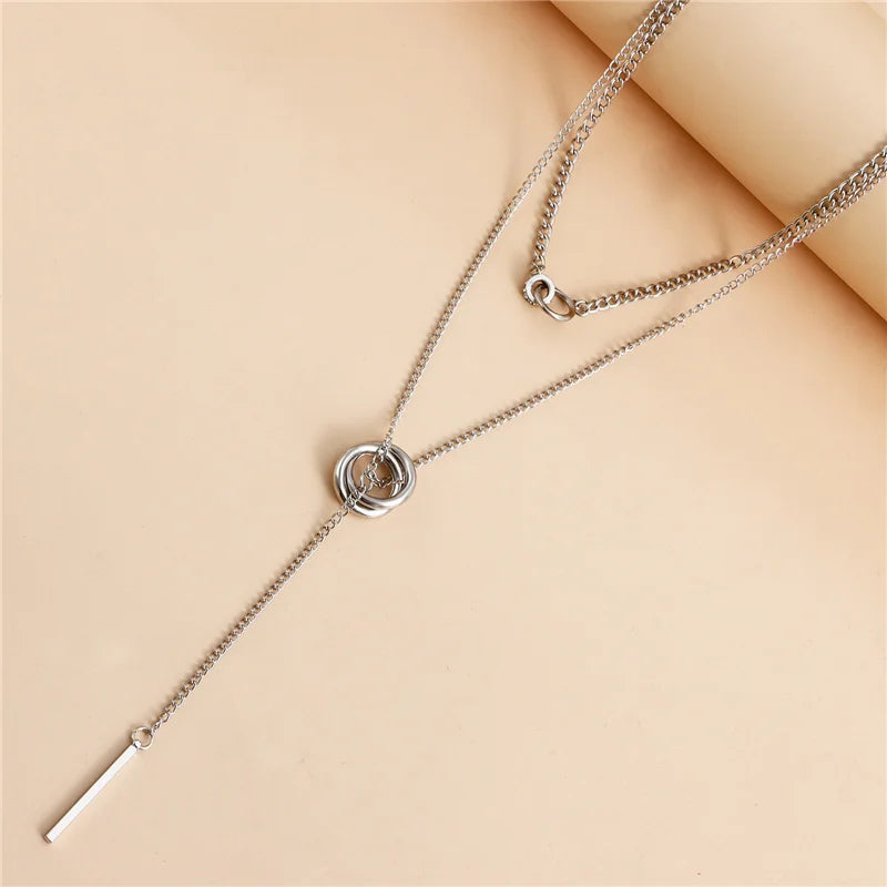 Vintage Double Round Charm Layered Necklace Women's Jewelry Layered Accessories for Girls Gifts Bohemian  Fashion Pendant 2023