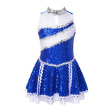 Girls Shiny Sequins Cheerleading Uniform Ballet Gymnastics Leotard Dress for Dancing Competiton Xmas Kids Figure Skating Dress