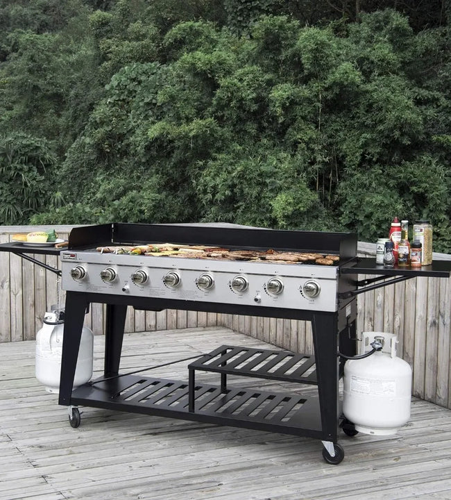 8-Burner Gas Grill, 104,000 BTU Liquid Propane Grill, Independently Controlled Dual Systems, Outdoor Party or Backyard BBQ