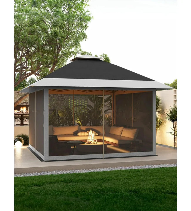 Gazebo Outdoor Canopy Shelter 12x12 Pop Up with Mosquito Netting 4 Stanbags Instant Tent for Lawn, Garden, Backyard Deck