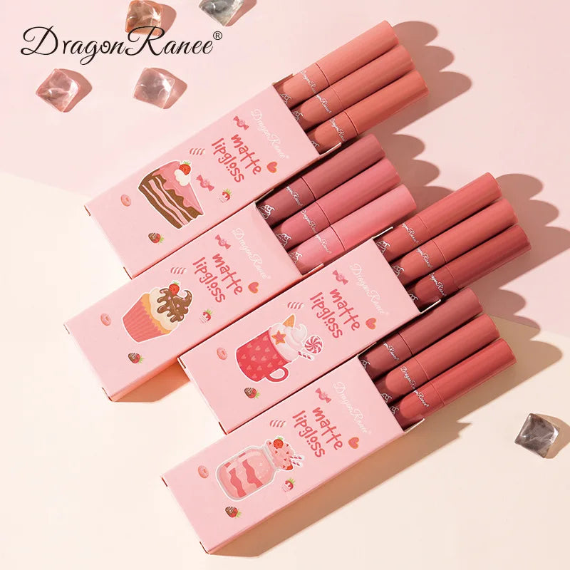 3PCS/Set Velvet Matte Lip Gloss Set Matte Long Lasting Waterproof Lipstick Kit Nourish Moisturizing Professional Lip Makeup Gift