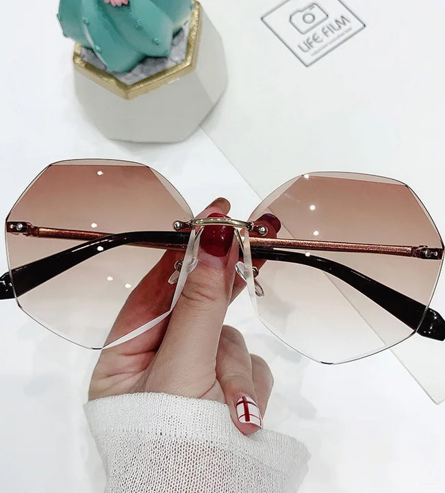 Octagonal Rimless Sunglasses Women's Retro Metallic Sun Glasses UV Protection New Fashion Cutting Lens Eyewear UV400 Sun Glasses