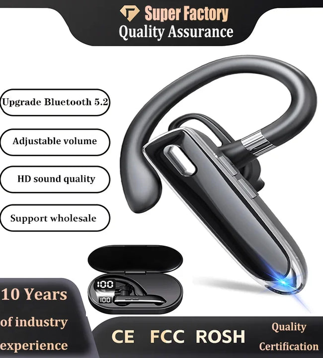 Bluetooth Wireless Headset with Microphone for Cell Phones Earpiece HandsFree Single Ear headphones Mute Button for iOS Androidl