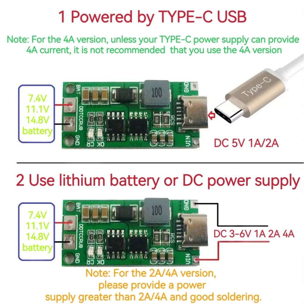 Multi-Cell 2S 3S 4S Type-C To 8.4V 12.6V 16.8V Step-Up Boost LiPo Polymer Li-Ion Charger 7.4V 11.1V 14.8V 18650 Lithium Battery