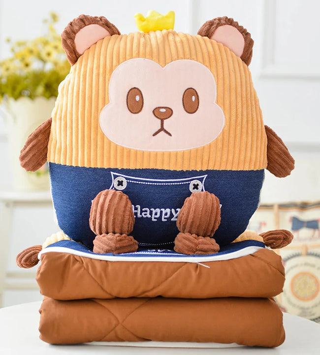 Cartoon Animal 2-In-1 Pillow Comforter Multi-Functional Office Nap Blanket Air Conditioning Blanket Throw Pillow Sofa Pillow