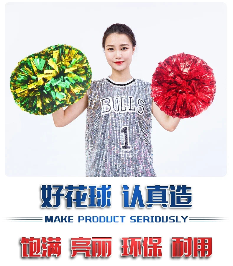 Cheerleading Pom Poms with Handle Cheer Balls Big Gold Silver Red Yellow Blue Hand Dance Pompoms Accessories for Women Girl Kids