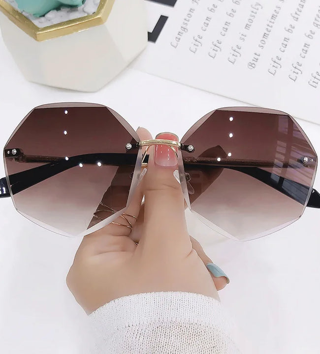 Octagonal Rimless Sunglasses Women's Retro Metallic Sun Glasses UV Protection New Fashion Cutting Lens Eyewear UV400 Sun Glasses