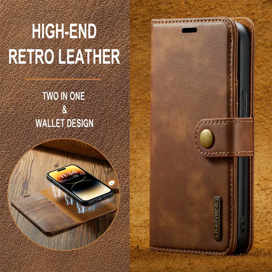 For iPhone 15 14Pro Max 13 12 11 Pro Max Plus XS X XR Deluxe removable magnetic wallet flip cover cell phone leather case