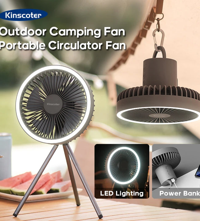 10000mAh 4000mAh Camping Fan Rechargeable Desktop Portable Circulator Wireless Ceiling Electric Fan with Power Bank LED Lighting