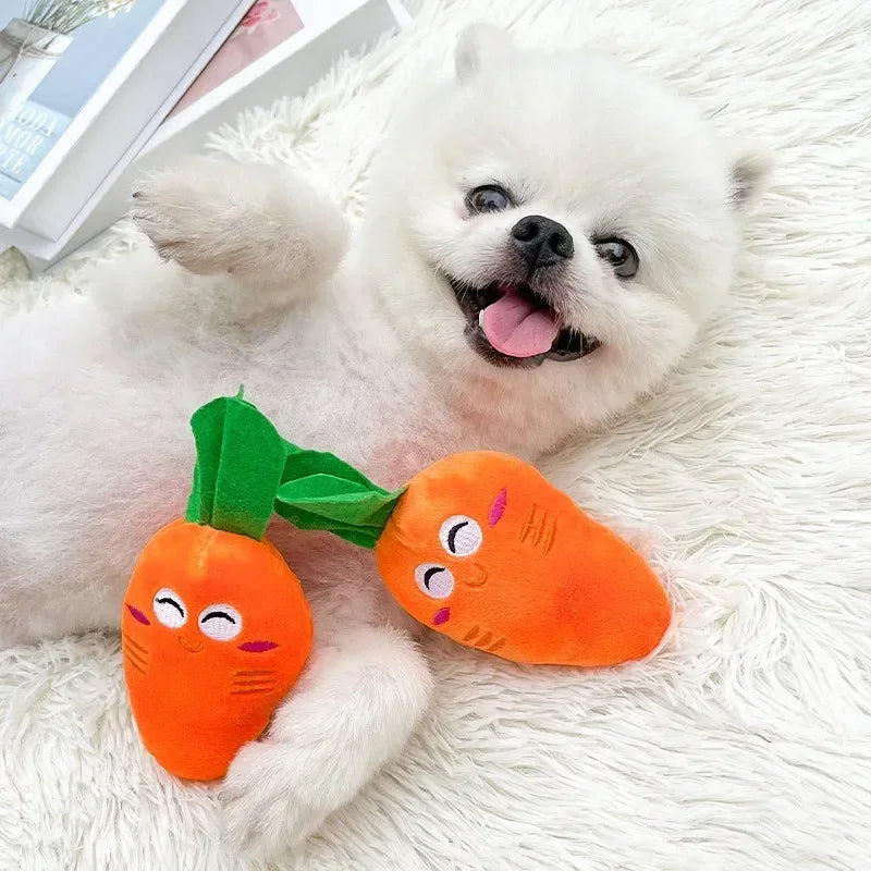 Orange Cute Puppy Pet Supplies Carrot Vegetables Shape Plush Chew Squeaker Sound Squeaky Interaction Dog Toys Gift Dog Accessor