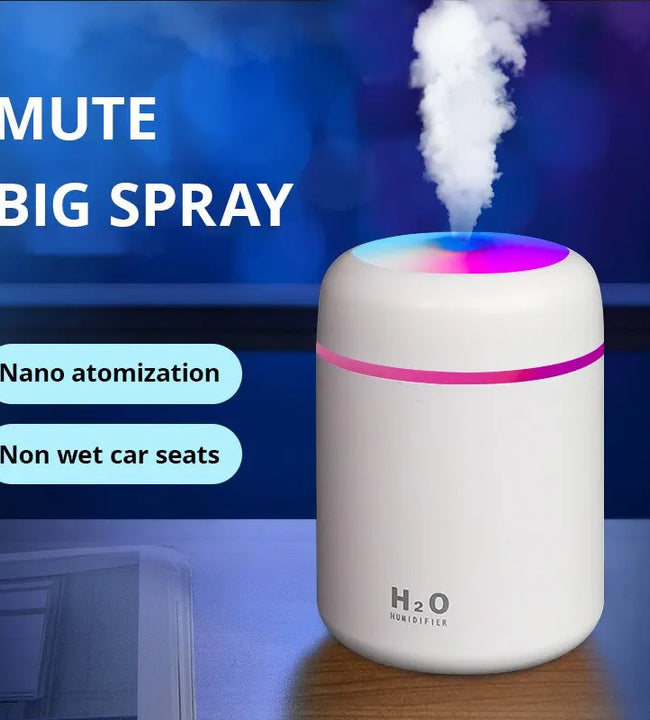 USB Cool Mist Sprayer Portable 300ml Electric Air Humidifier Aroma Oil Diffuser with Colorful Night Light for Home Car