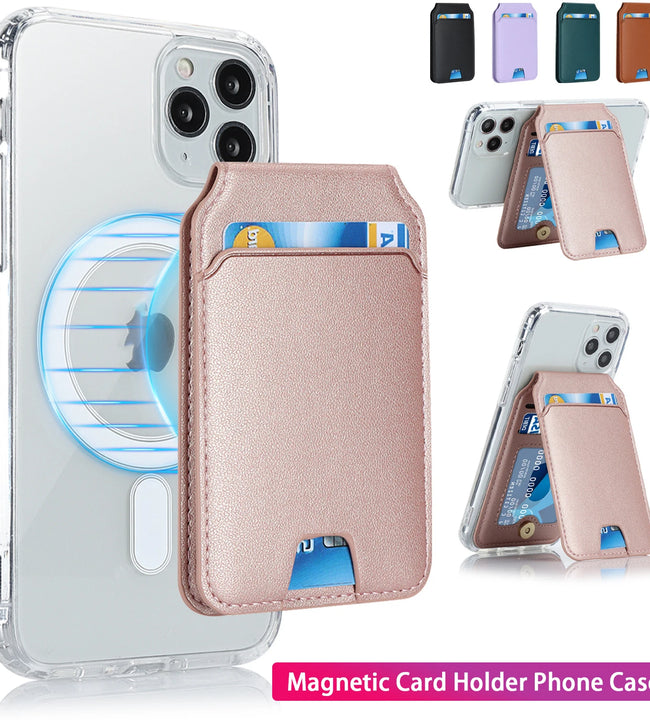 Phone Card Wallet Secure Pocket Foldable Phone Back Stand ID Case Leather Kickstand Card Holder Magnetic Pouch for Cell Phones