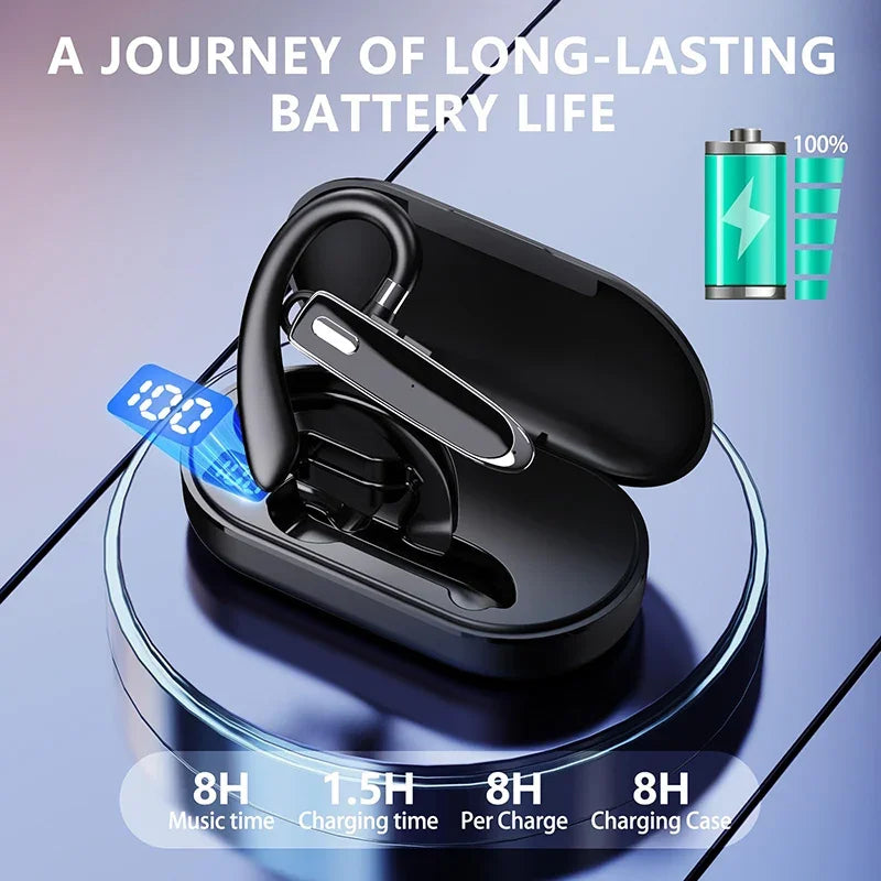 Bluetooth Wireless Headset with Microphone for Cell Phones Earpiece HandsFree Single Ear headphones Mute Button for iOS Androidl