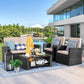 Outdoor Patio Furniture Set With Glass Coffee Table 4 Piece Comfort Rectangular  Outdoor Sofa Wicker Rattan Modular Sofa