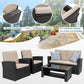 Outdoor Patio Furniture Set With Glass Coffee Table 4 Piece Comfort Rectangular  Outdoor Sofa Wicker Rattan Modular Sofa