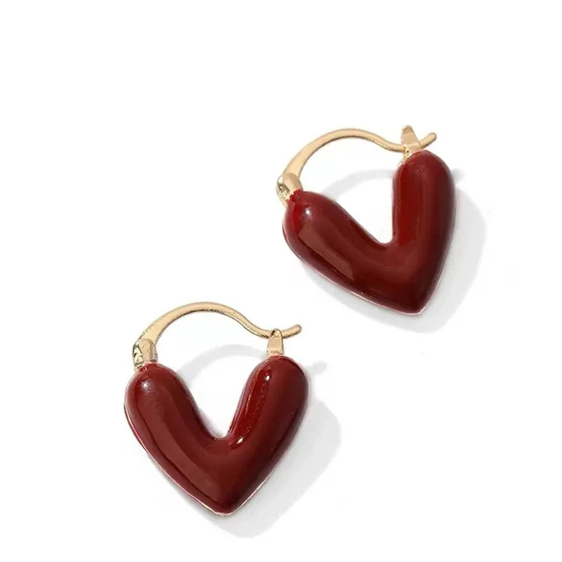 French Romantic Wine Red Enamel Heart shaped Pendant Earrings 2023 Fashion Jewelry For Women's Design Sense Eardrop Accessories