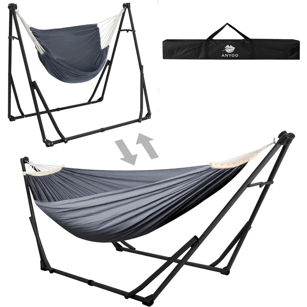 2 in 1 Hammock and Swinging Chair with Collapsible Steel Stand & Carrying Case,Portable & Adjustable