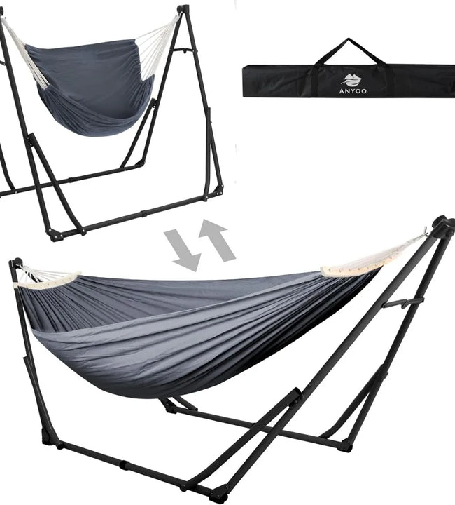 2 in 1 Hammock and Swinging Chair with Collapsible Steel Stand & Carrying Case,Portable & Adjustable