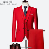 Luxury 3 piece men's wedding suit fashion men's slim solid color business office suit sets large size men Blazer+ pants + vest