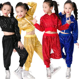 Kids Boy Girls Crop Top And Pant Performance Outfits Clothes Children Sequins Jazz Dance Modern Cheerleading Hip Hop Costume