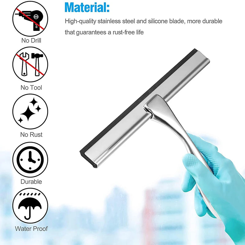 Premium Stainless Steel Squeegee for Shower Doors, Bathroom, Window and Car Glass, All-Purpose Cleaning Glass Wiper