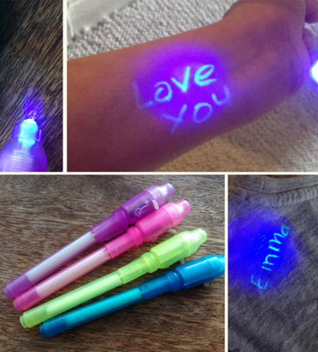 4pcs/lot Luminous Light Pen Magic Purple 2 In 1 UV Black Light Combo Drawing Invisible Ink Pen Learning Education Toys For Child