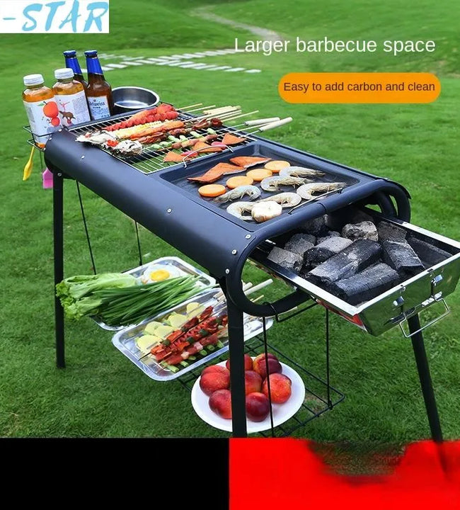 Home Outdoor Multifunctional Portable Barbecue Rack Charcoal Smokeless Barbecue Skewers Thickened Stainless Steel Barbecue Stove