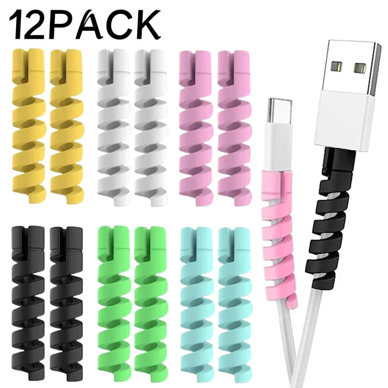 1/12PCS Cable Protector Silicone Bobbin Winder Wire Cord Cable Organizer Cover for iPhone Cell Phone USB Charger Cable Accessory