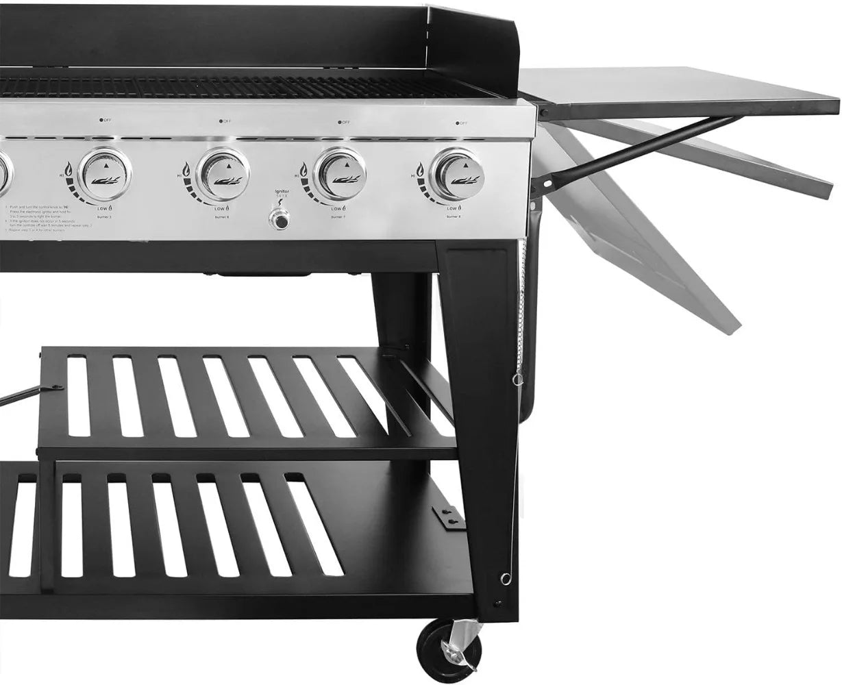 8-Burner Gas Grill, 104,000 BTU Liquid Propane Grill, Independently Controlled Dual Systems, Outdoor Party or Backyard BBQ