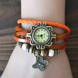 Women's Casual Vintage Multilayer Butterfly Faux Leather Bracelet Wrist Watch Ladies Female Clock Fashion Bracelet Watch