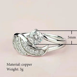 New Fashion Angel Wings Inlaid Zircon Women's Ring Electroplating Silver Color Glossy Rhinestone Creative Ladies Jewelry Jewelry