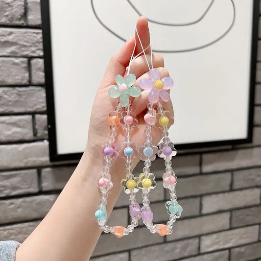 Trendy Flower Beaded Mobile Phone Chain Lanyard Fashion Cell Phone Charm Strap Pendant Phone Case Hanging Cord Jewelry Gift