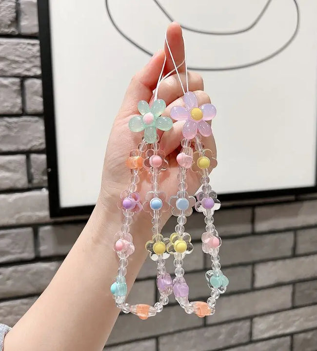 Trendy Flower Beaded Mobile Phone Chain Lanyard Fashion Cell Phone Charm Strap Pendant Phone Case Hanging Cord Jewelry Gift