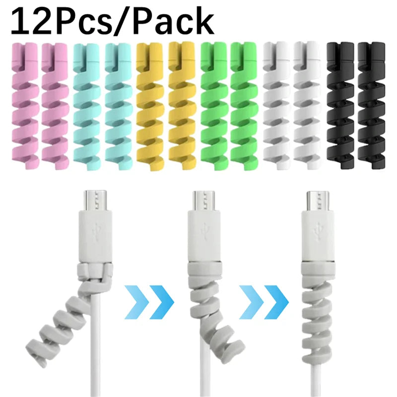 1/12PCS Cable Protector Silicone Bobbin Winder Wire Cord Cable Organizer Cover for iPhone Cell Phone USB Charger Cable Accessory